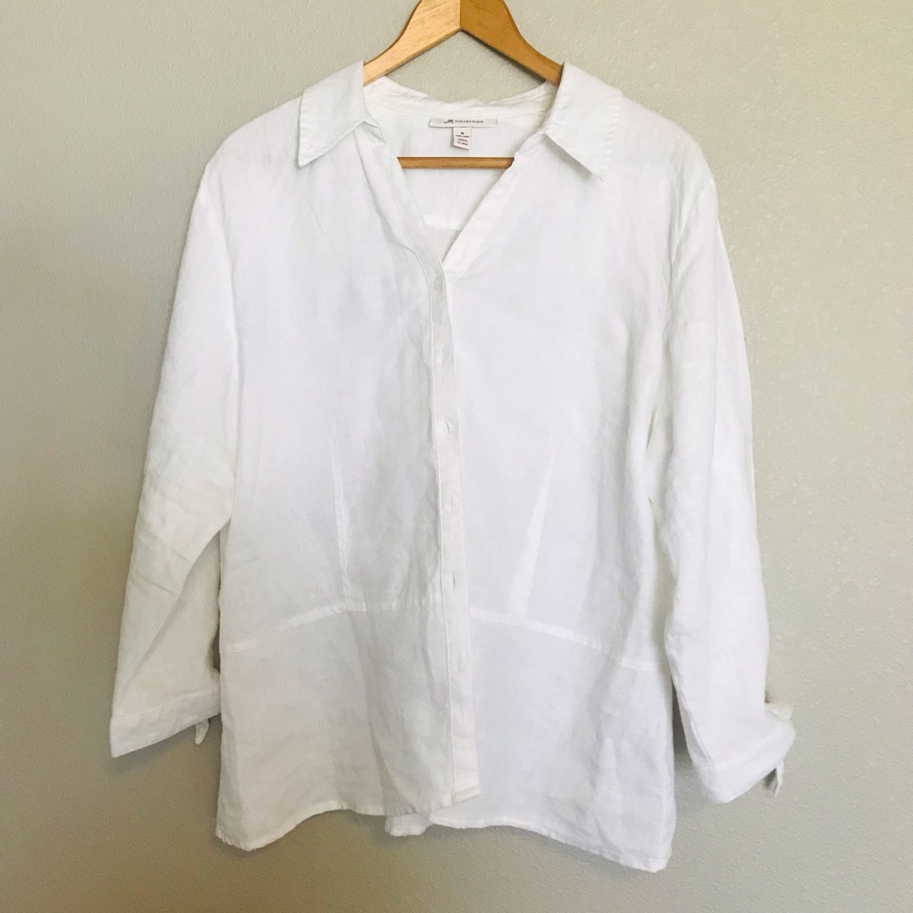 JM Collection 100% Linen Button Down Blouse